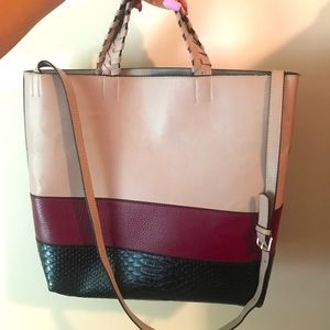 Vegan Jules Kae Tan Burgundy & Black large Tote
